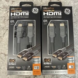 2 New HDMI Cable GE UltraPro Premium Certified High-Speed Cable With Ethernet